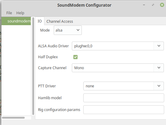Soundmodem configurator, selecting mode alsa
